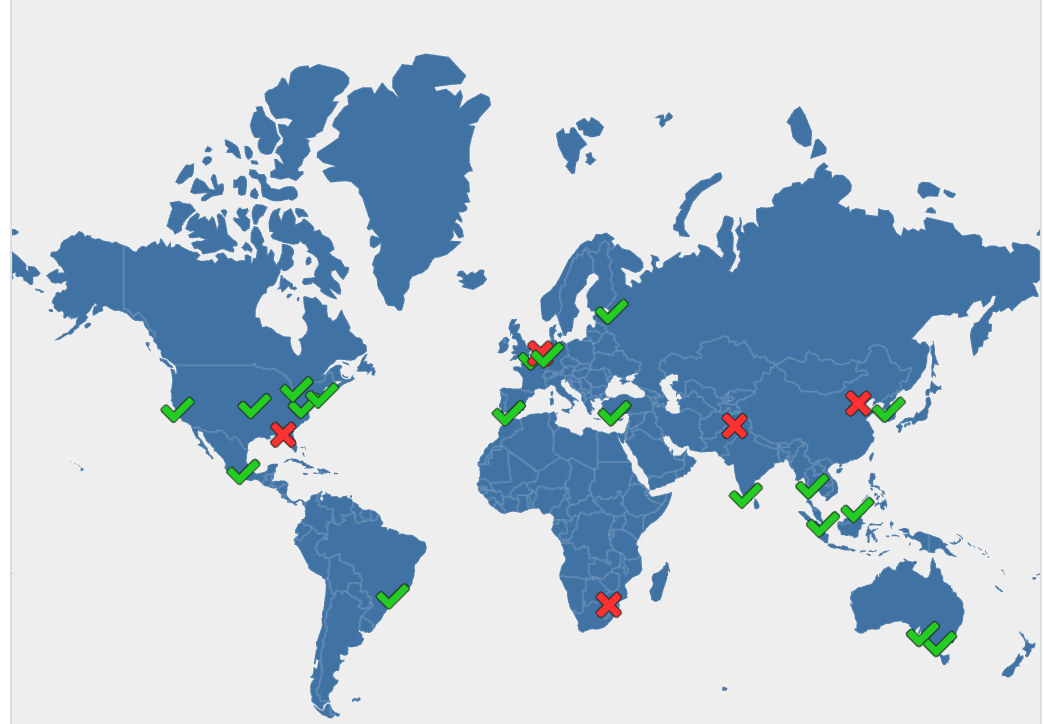 DNS propagation map showing TXT record status across global servers